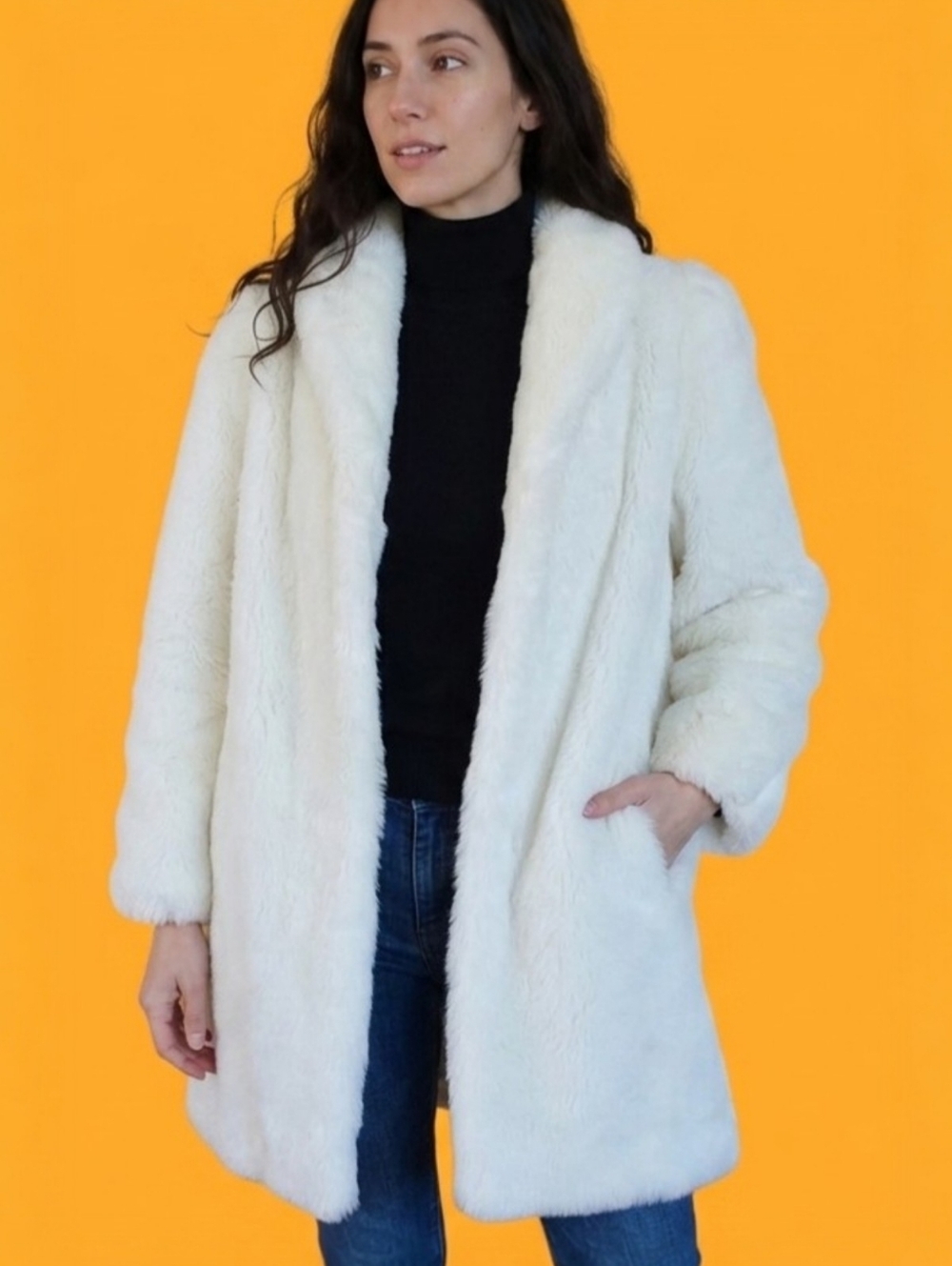 Vtg Donnybrook Faux Fur Coat Ivory Plush Luxurious Soft MADE IN USA 8 Stroller - Picture 3 of 16